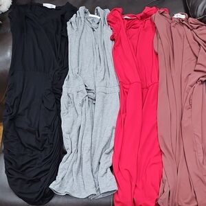 Chic Women's Midi Dress Set - Black, Gray, Red, and Brown